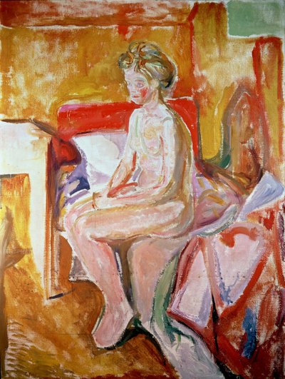 Niña sentada al borde de su cama de Edvard Munch